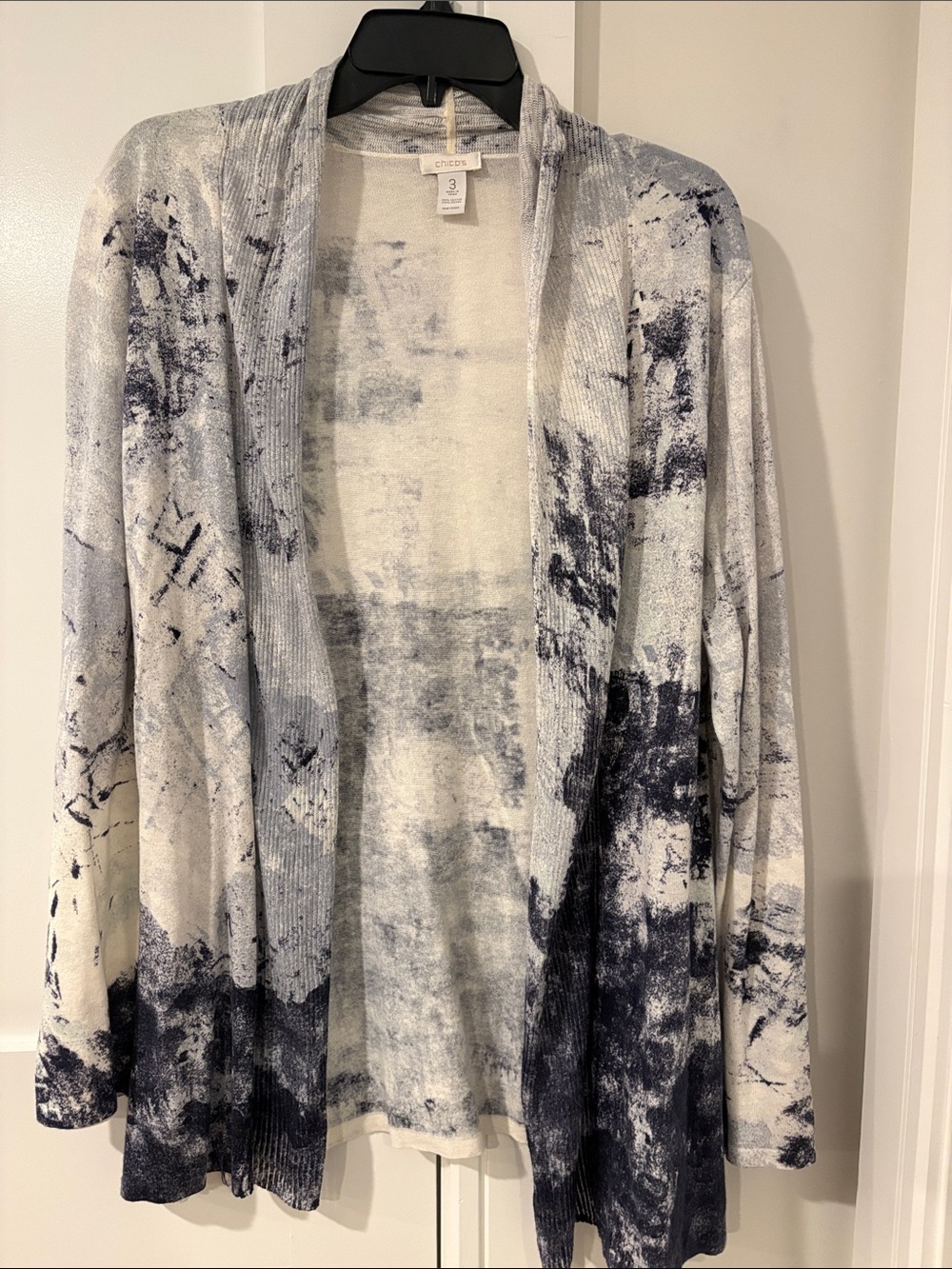 Chico's Open-Front Abstract Print Cardigan - White & Navy